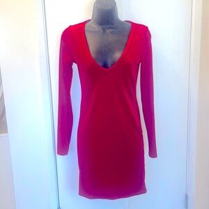 Forever 21 red velvet long sleeve bodycon dress size small